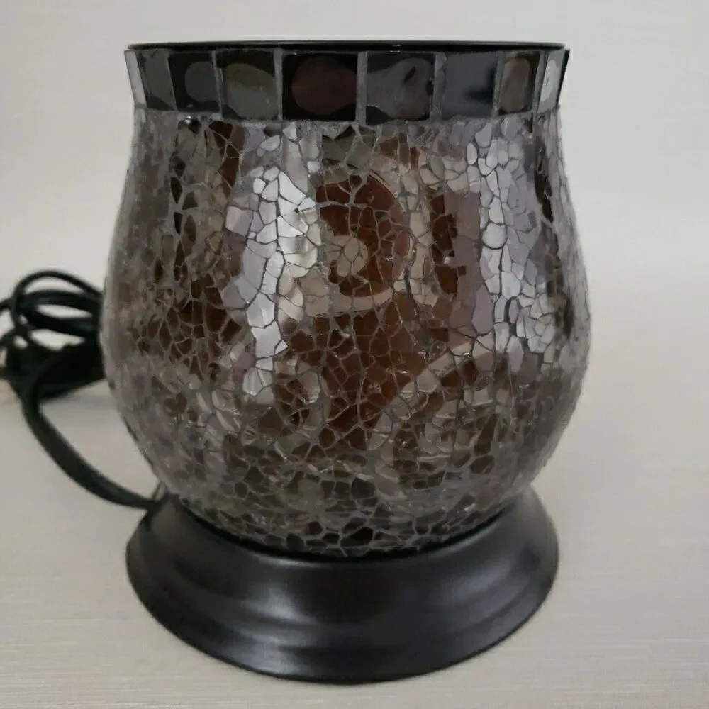 PartyLite Amaretto Swirl Wax Warmer Scent Glow Mosaic Glass Works Flaw